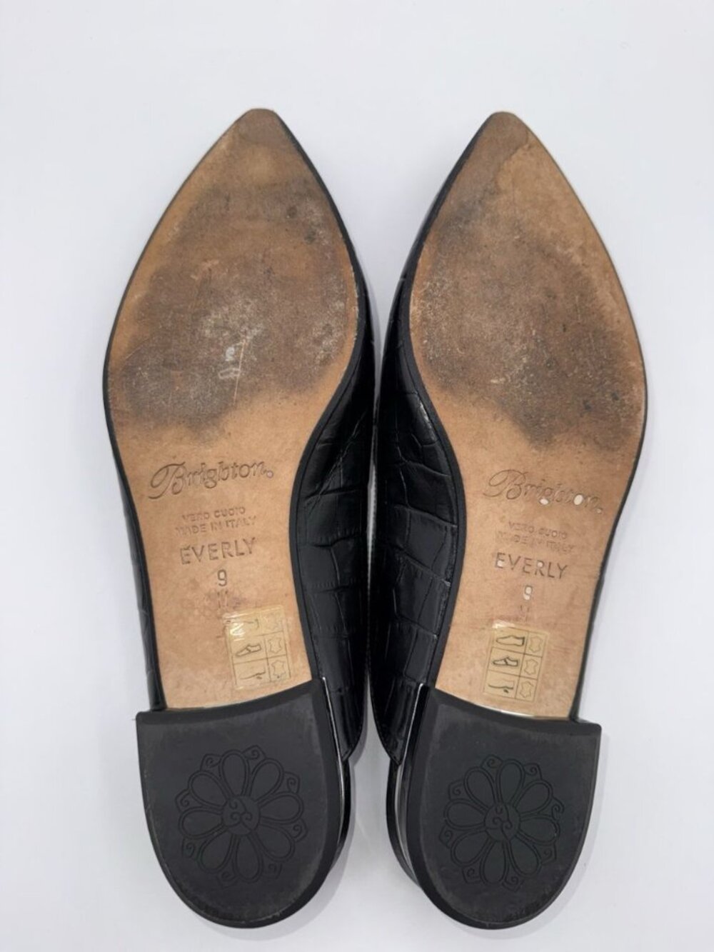 Brighton Floral Everly Mules Croc Embossed Black Low Heel Sz 9 Made In Italy - Picture 12 of 16